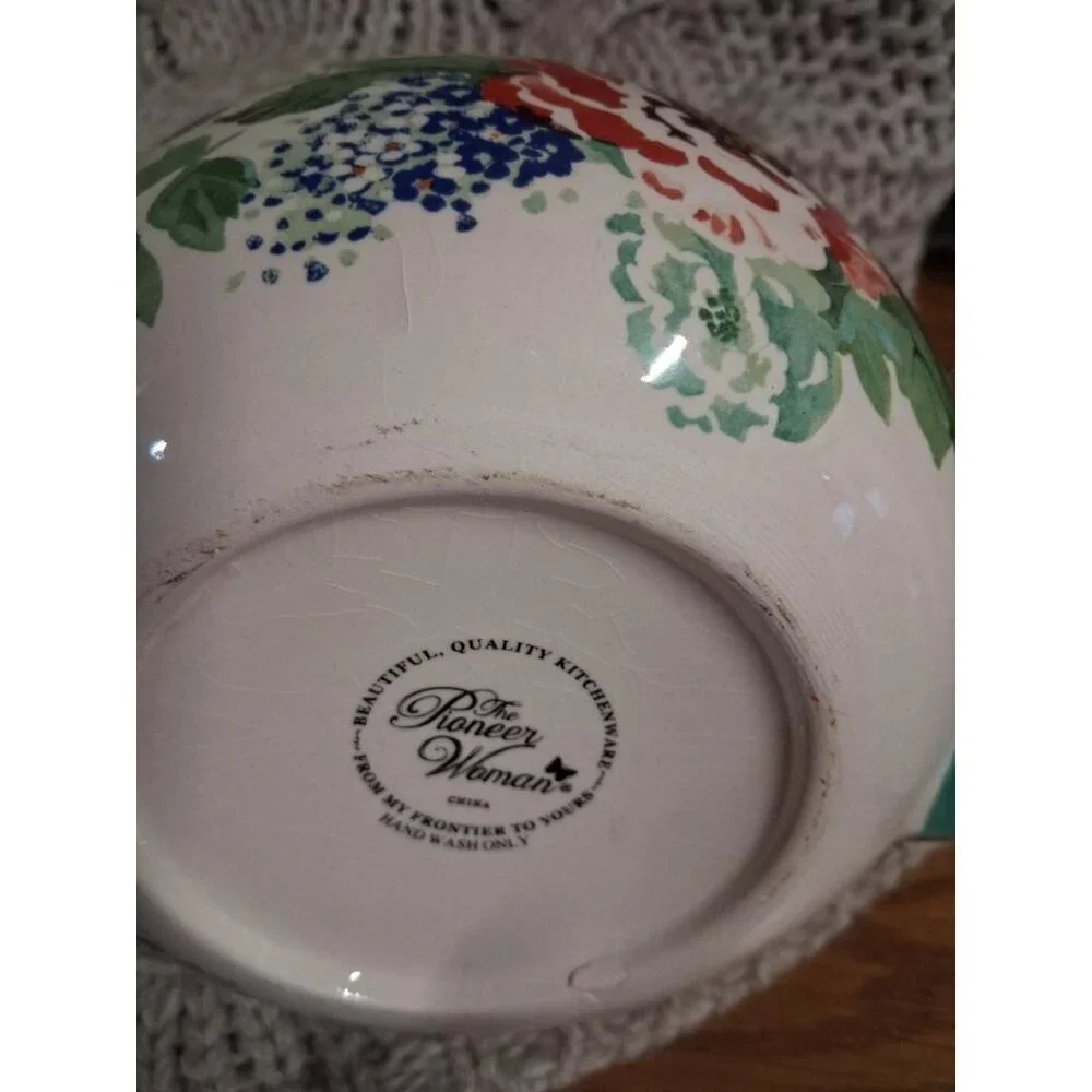The Pioneer Woman Floral Ceramic Teapot W/Turquoise Lid & Handle 5 Cup Capacity